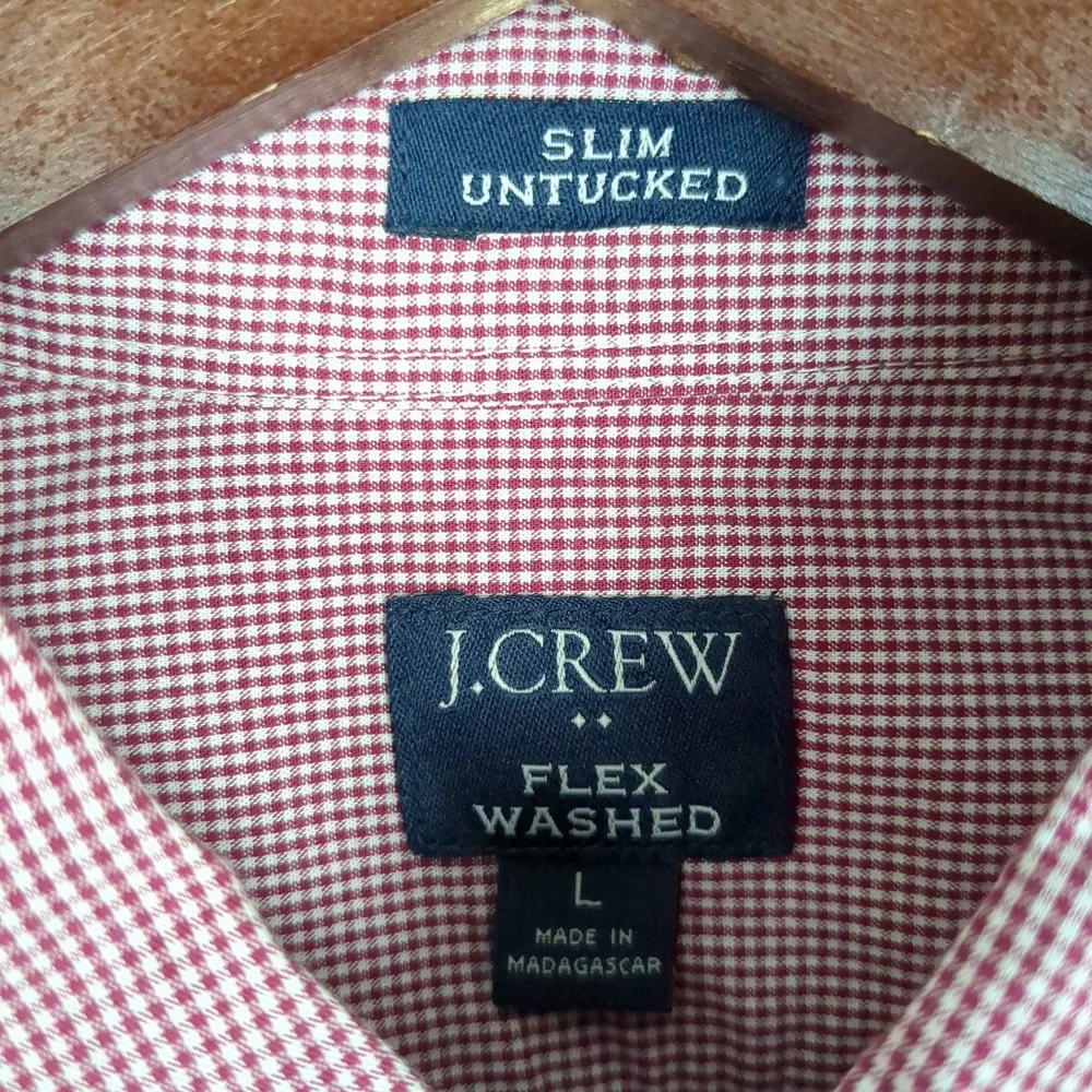 J Crew Slim Untucked Flex Washed‎ Gingham Button Down Shirt Red White Size L